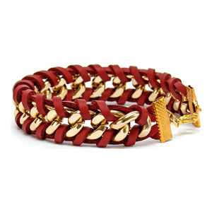 Pulsera De Cadena Y Cordón Tipo Piel Rojo