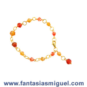 Pulsera Con Cadena Y Cuentas Escalera Naranja Amarillo