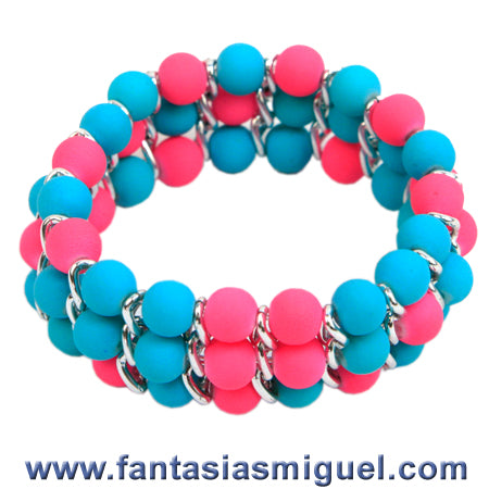 Pulsera De Caucho, Turquesa Rosa Con Cadena De Oro