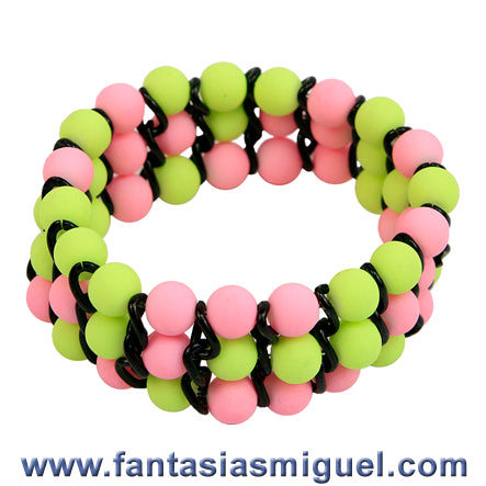 Pulsera De Caucho Limón Rosa Con Cadena Negra