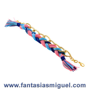 Pulsera Trenzada Azul Rosa Con Cadena