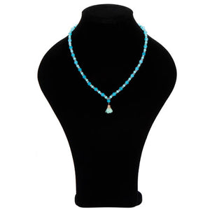 Collar De Cuentas Azules Con Dije Rosa De Tela