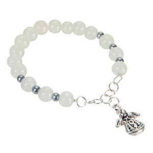 Pulsera De Cuentas Marfil Y Perlas Grises Con Angelito