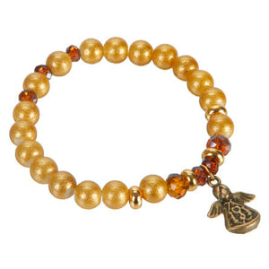 Pulsera De Perlas Oro Con Rondeles Topacio Y Angelito