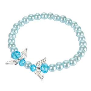 Pulsera De Perlas Azules Con Angelitos