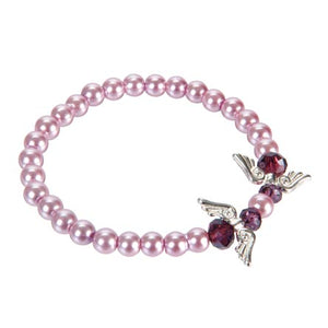 Pulsera Morada Con Dije Alas De Ángel