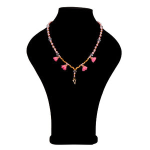 Collar De Perlas Y Cristales Con Dije Rosa De Tela