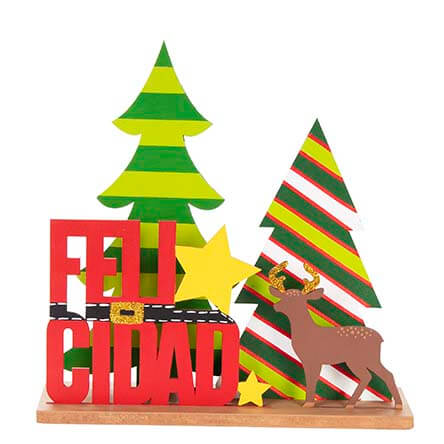 Letrero Felicidad Pinos Y Estrellas