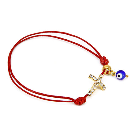 Pulsera Cordón Rojo Con Dije Cruz Y Ojito