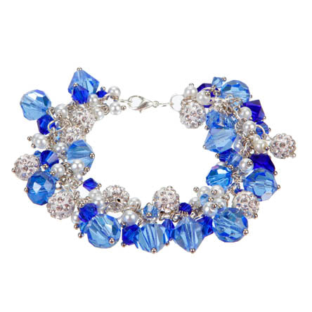Pulsera De Cristal Azul Y Cuenta Blanca