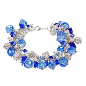 Pulsera De Cristal Azul Y Cuenta Blanca
