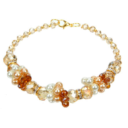 Pulsera De Perlas Café Y Rondeles Topacio