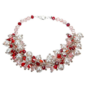 Pulsera Con Engarces De Perlas Y Rondeles Rojo/Rosa