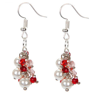 Aretes De Perlas Y Rondeles Rojo/Rosa