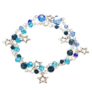 Pulsera De Cristales Azules Con Estrellas Plata