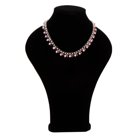 Collar De Argollas Con Perlas Y Rondeles Lavanda, Rojo Y Plata