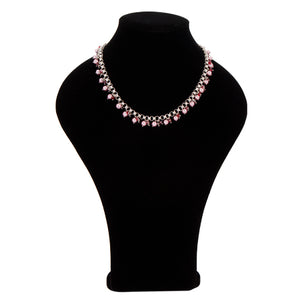 Collar De Argollas Con Perlas Y Rondeles Lavanda, Rojo Y Plata
