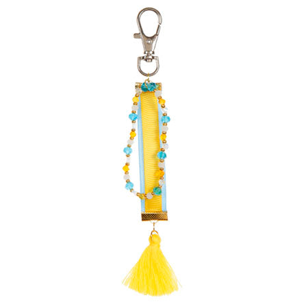 Llavero Amarillo/Azul Con Cristales Y Borla