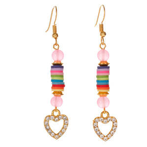 Aretes Multicolor Con Dije De Corazón