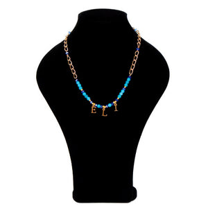 Collar Con Nombre Eli De Cadena Y Rondeles Azules