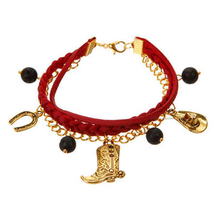 Pulsera De Cordón Y Cadena Con Dijes Vaquero