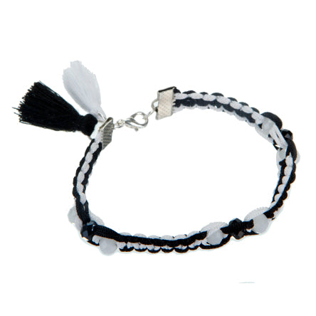 Pulsera Blanco Y Negro Trenzada Con Borlas