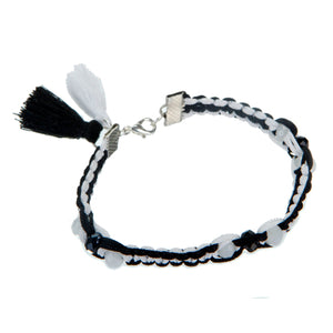 Pulsera Blanco Y Negro Trenzada Con Borlas