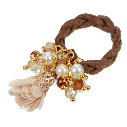 Anillo De Cordón Tejido Con Rosa De Tela