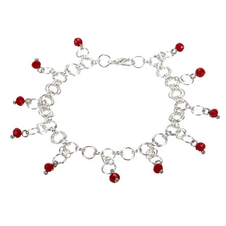 Pulsera De Argollas Plata Con Rondel Rojo