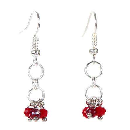 Aretes De Argollas Con Rondeles Rojos