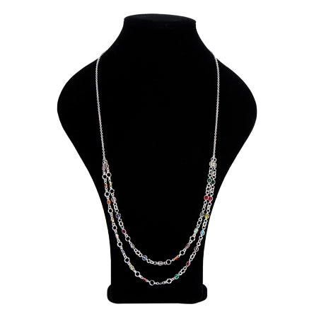 Collar Largo Doble De Argollas Con Cristales De Colores