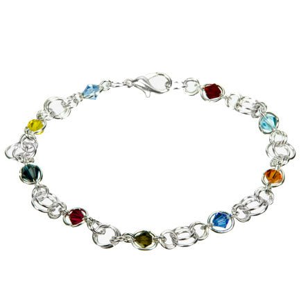 Pulsera De Argollas Con Cristales De Colores