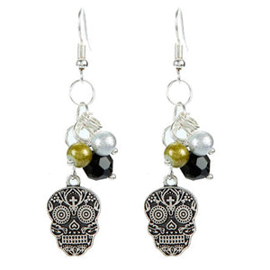 Aretes De Perlas Y Cristales Con Cráneos