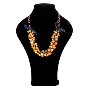 Collar De Cadena Con Listón Y Engarces De Perlas Y Cristales