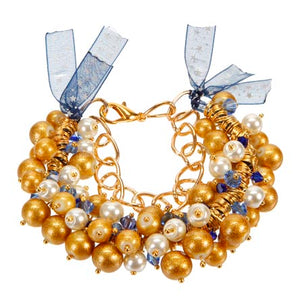 Pulsera De Cadena Con Listón, Perlas Y Cristales