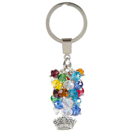 Llavero Con Cristales De Colores Y Corona Plata