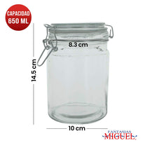 Art.11408 Frasco Con Tapa Clip Metálico aprox 650ml 14.5x13x10cm 1pz