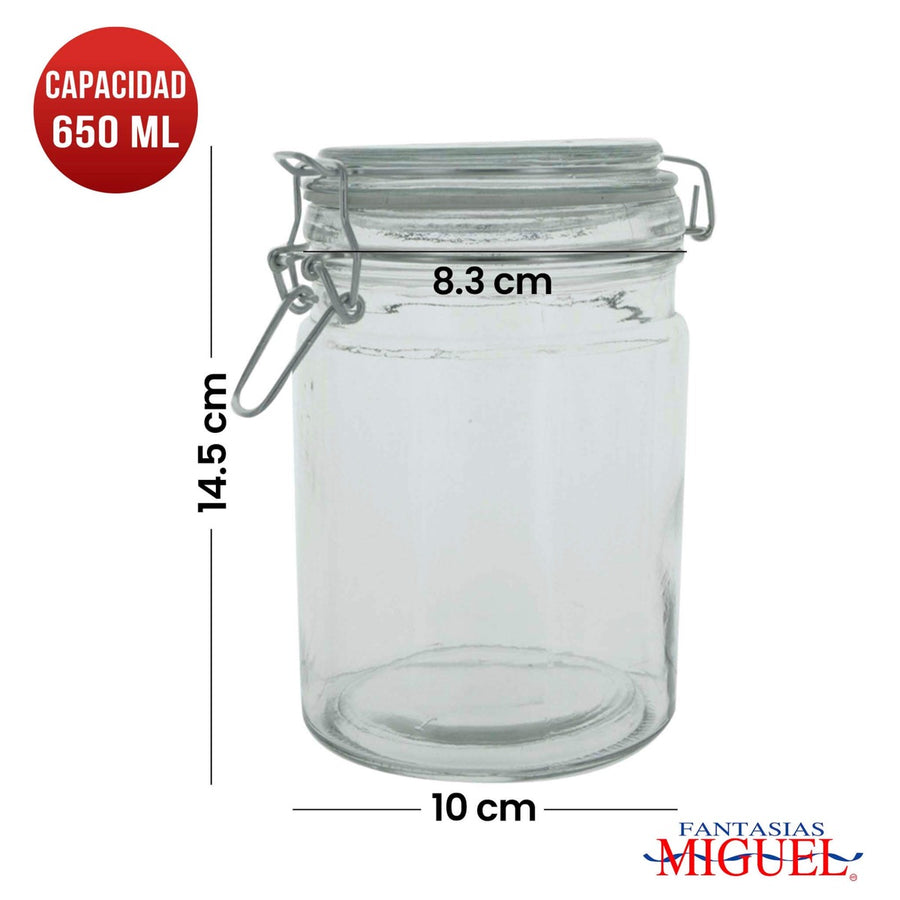 Art.11408 Frasco Con Tapa Clip Metálico aprox 650ml 14.5x13x10cm 1pz