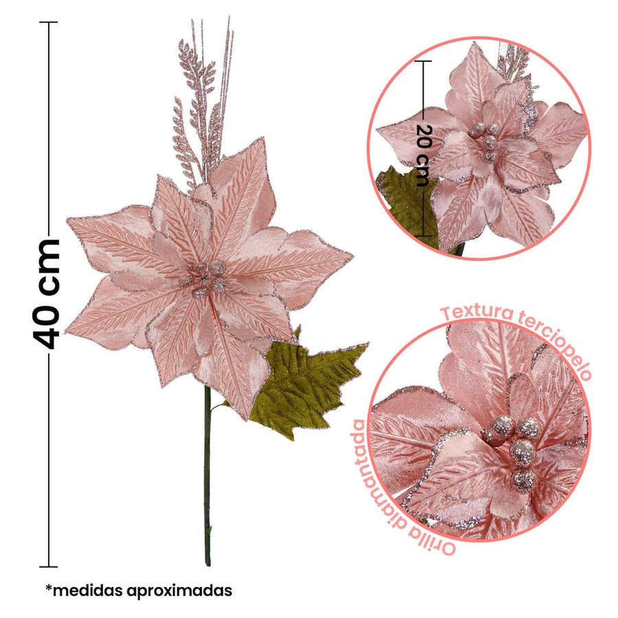 Art.1214 Vara Flor Nochebuena Rosa 40cm 1pz