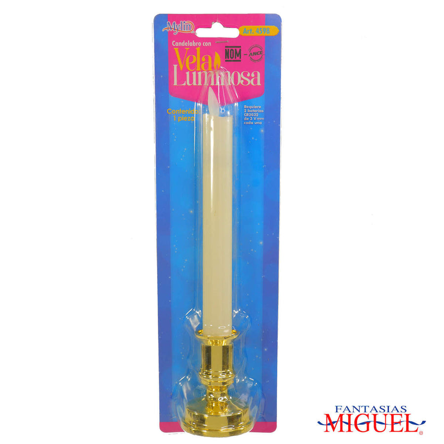 Art.4598 Vela Flama Movible Led Con Candelabro 23.5x5.4cm 1pz