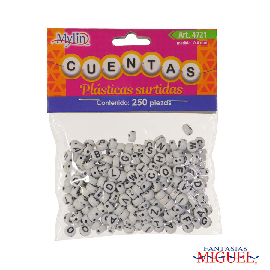 Art.4721 Cuenta Redonda Letra Blanco Multicolor 6x6x4mm 250pz