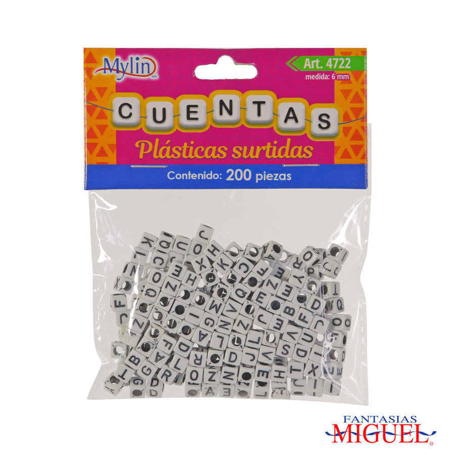 Art.4722 Cuenta Letra Cubo Blanco Negro 5x5x5mm 200pz