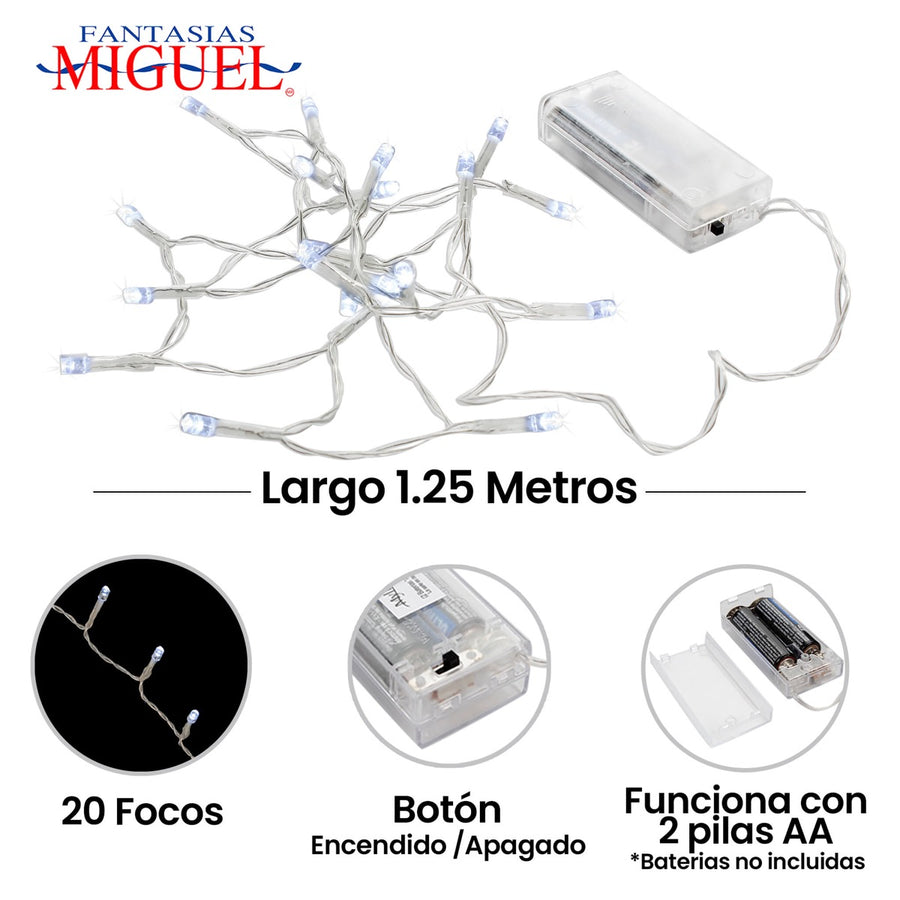 Art.5290 Serie Leds 20 Focos De Batería 1.25m 1pz