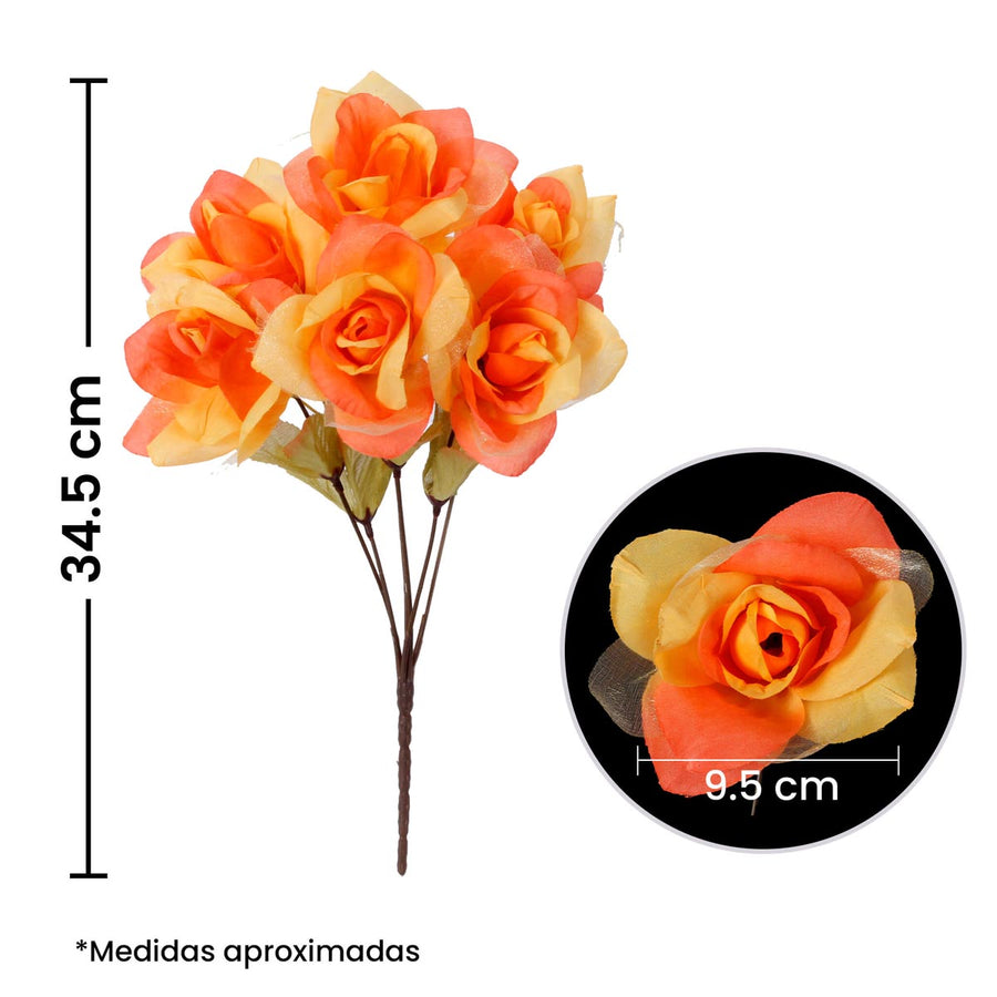 Art.5783 Bush Rosas Con Organza X6 34.5cm 1pz