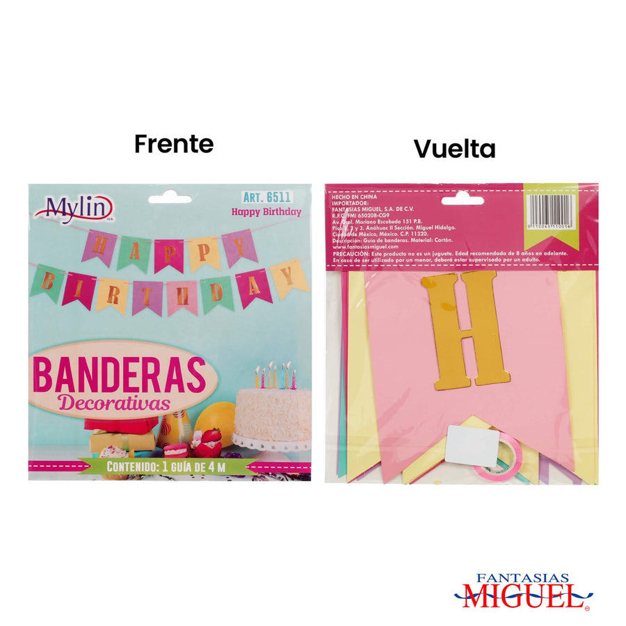 Art.6511 Guía Happy Birthday 19cm    4m 1pz