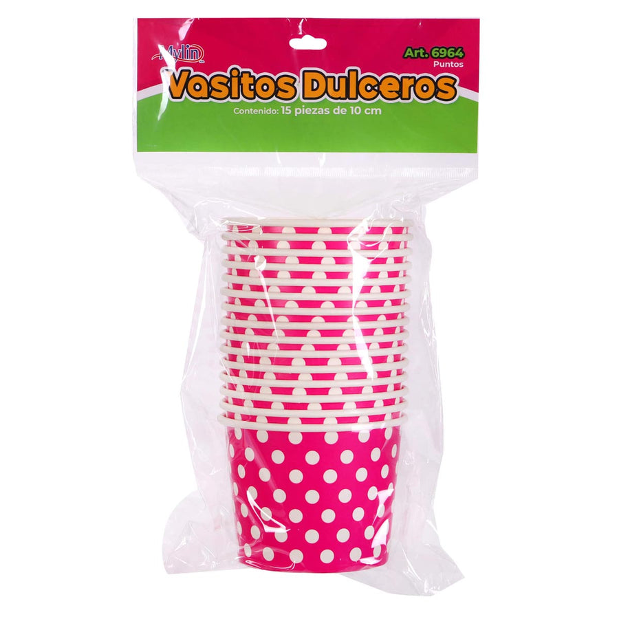 Art.6964 Vaso Impreso Con Puntos   (Aprox 400ml) 8x10cm 15pz