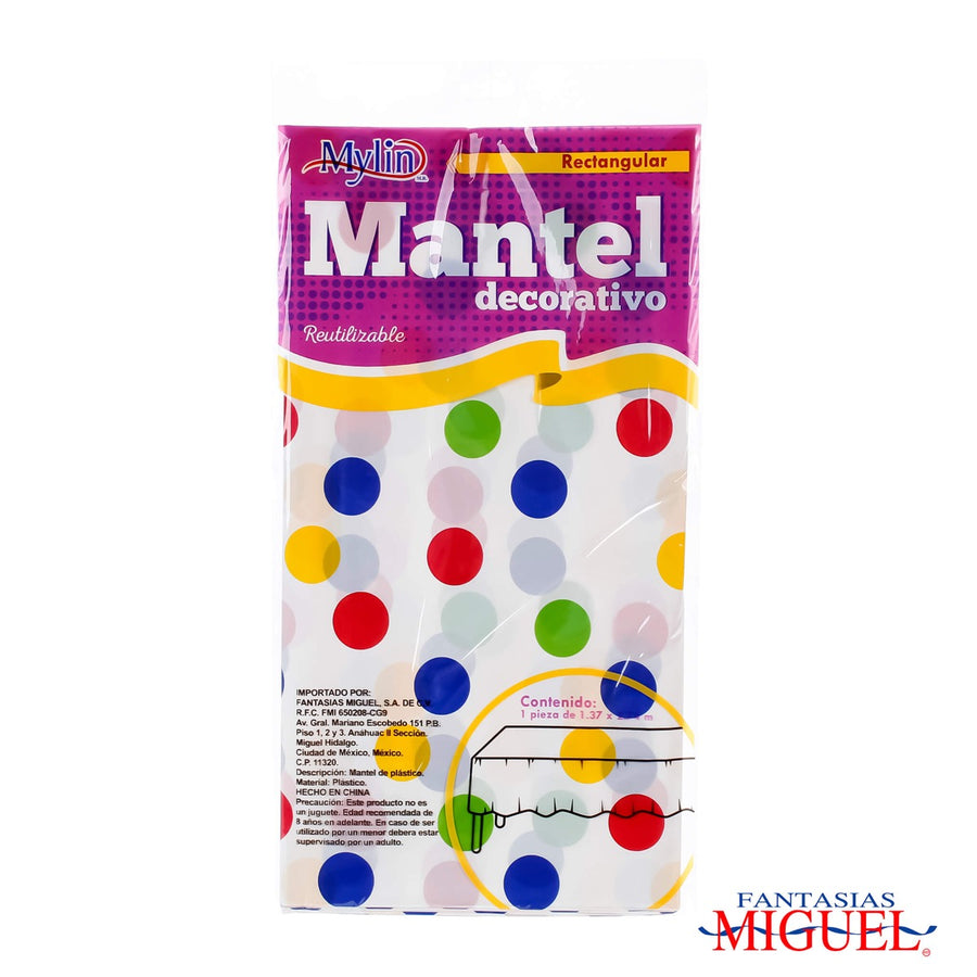 Art.8379 Mantel Plástico Rectangular Puntos 1.38x2.76m 1pz