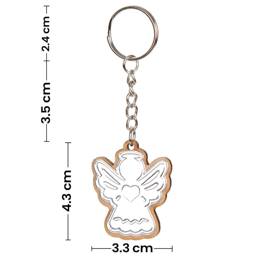 Art.8893 Llavero Ángel Madera Con Repujado 4.6x3.7cm 1pz