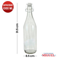 Art.9608 Botella Cristal Con Tapón Clip  1,000ml 31.5x8.5cm 1pz