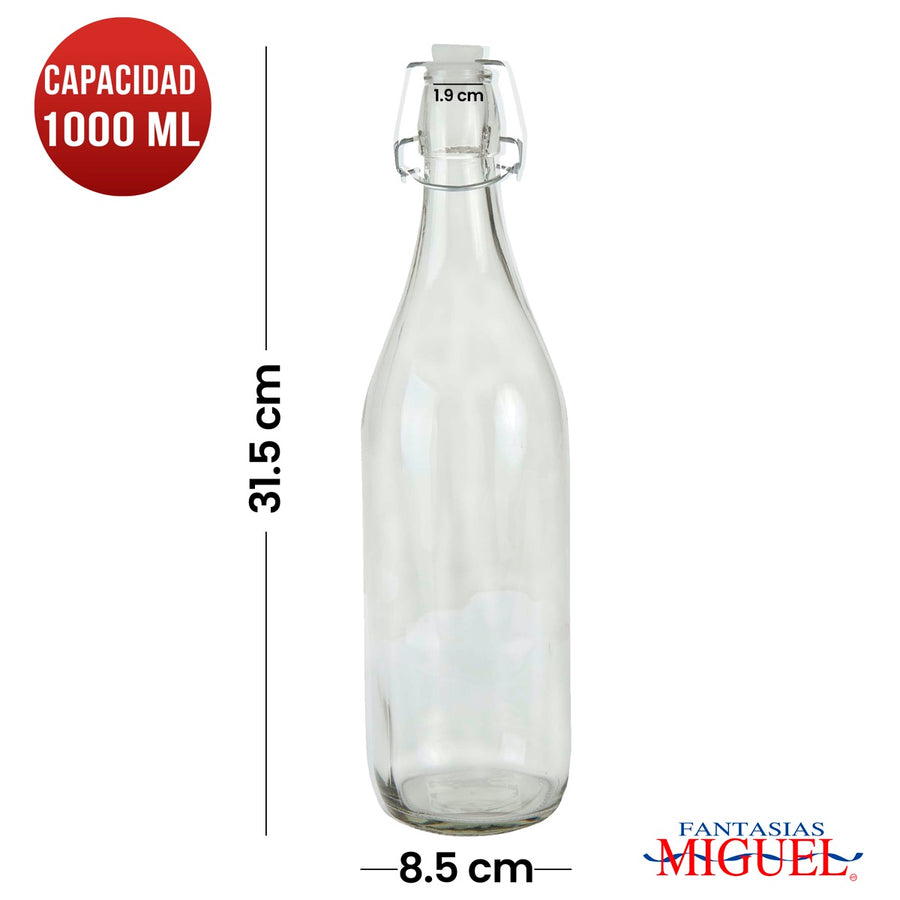 Art.9608 Botella Cristal Con Tapón Clip  1,000ml 31.5x8.5cm 1pz